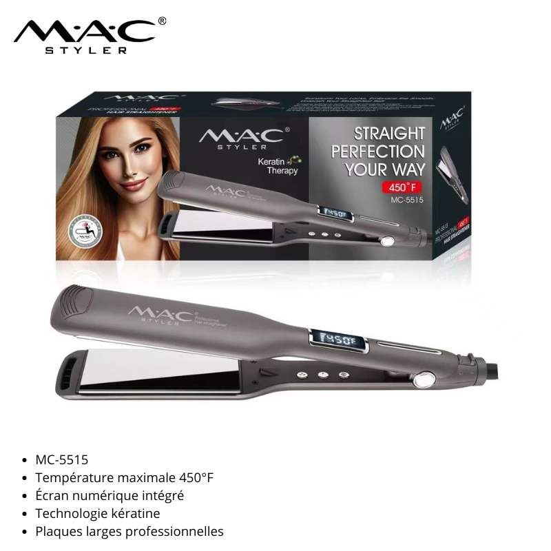 Lisseur Professionnel MAC Styler MC-5515 – 450°F avec Technologie Kératine